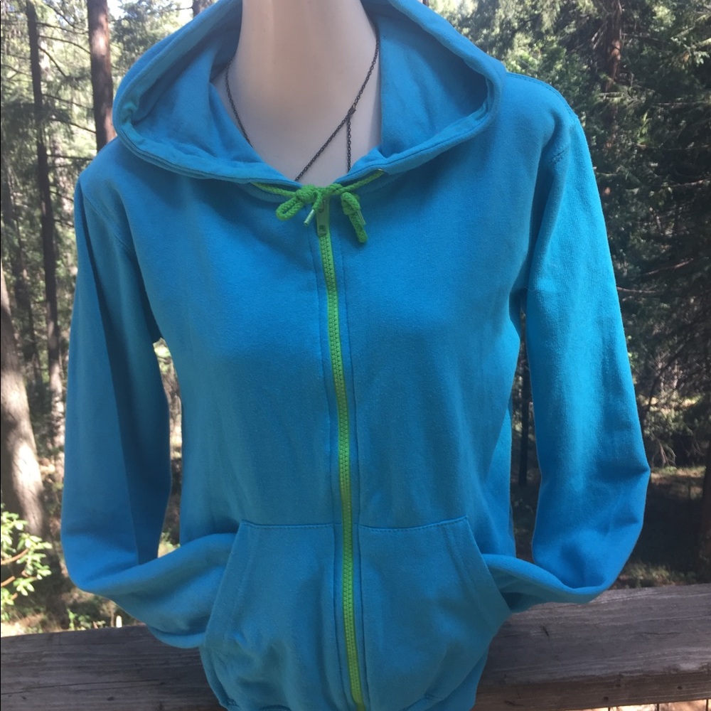 Songbird turquoise, “lime green zipper front hoody long sleeve active wear - Picture 3 of 8
